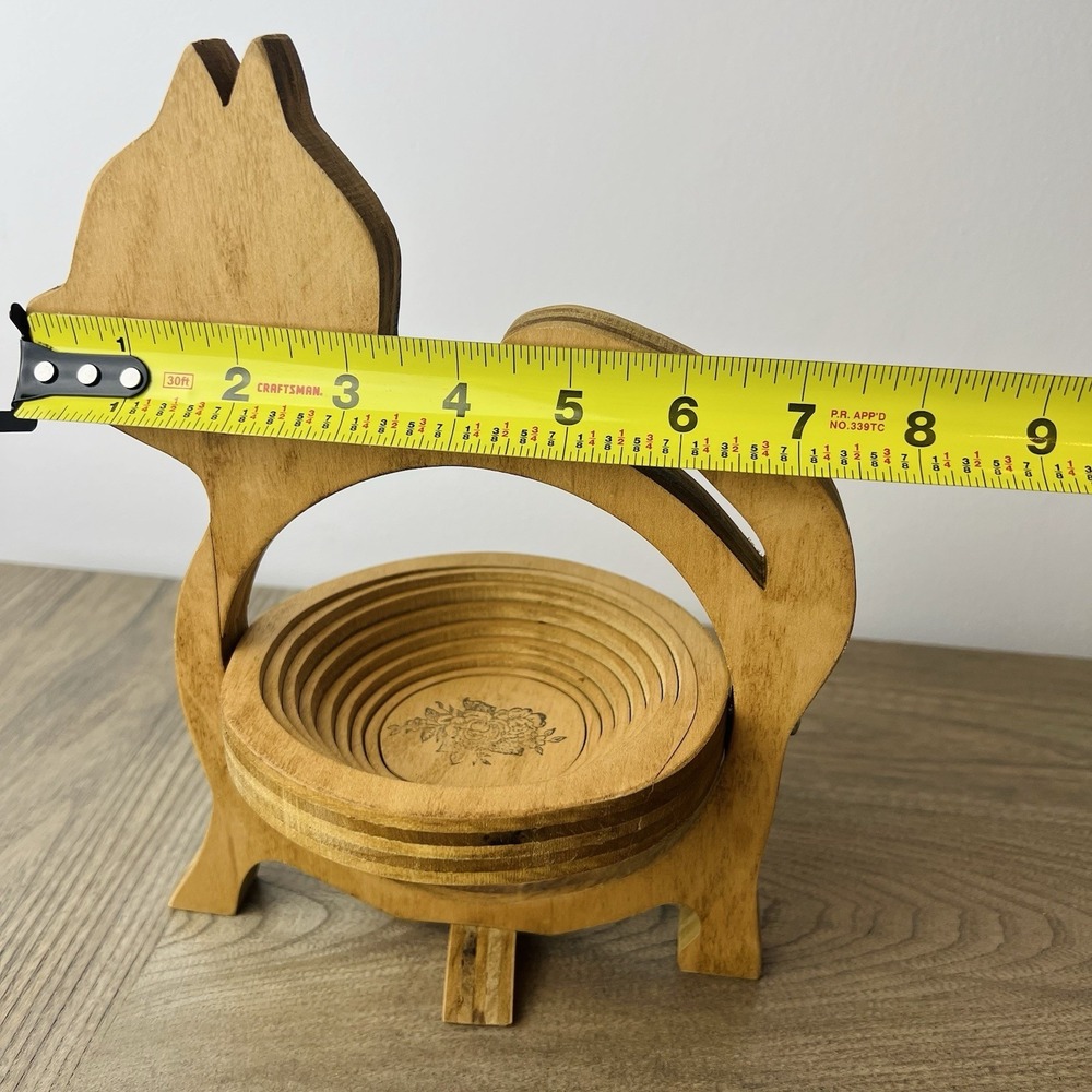 Cat Shaped Folding Collapsible Wooden Basket Catch All Bowl Decor 9" Tall - Picture 7 of 8